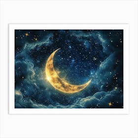 3d Celestial Design with Moon and Stars 1 Art Print