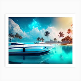 Yacht On The Beach Luxury Colorful Gulf Life In The Future Art Print