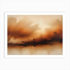 A Painting Of A Hazy, Sunset Sky With Orange And Brown Hues Art Print