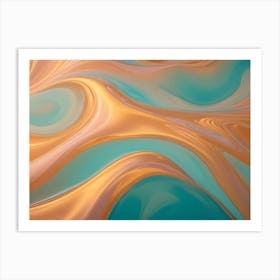 Abstract Image Of Swirling, Fluid Shapes In Shades Of Gold And Teal, Creating A Dynamic And Flowing Effect Art Print