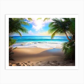 Beach Scene With Palm Trees 4 Art Print