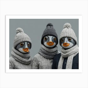 Three Funny Sardines Fishes Wearing Hats And Scarves Art Print