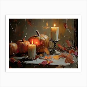 Pumpkins And Candles 1 Art Print