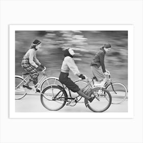 Bicycle Riders Vintage Black and White Photo Art Print