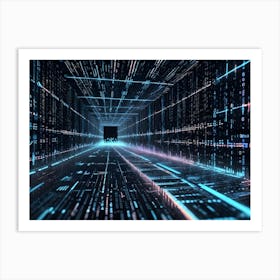 Digital Tunnel With Glowing Lines And Data Art Print