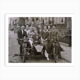 Family Group On Motorbikes And Sidecar 1910s Black & White Art Print