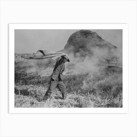 Fighting Fire Of Rice Straw Stack In Rice Field Near Crowley, Louisiana By Russell Lee Art Print