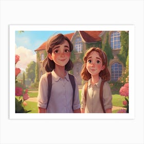 Two Girls In Front Of A House Art Print