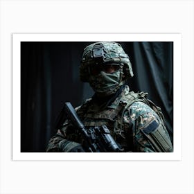 A Fearless Male Soldier Clad In Full Bodied Camouflage Uniform Embodying The Spirit Of Patriotism (7) Art Print