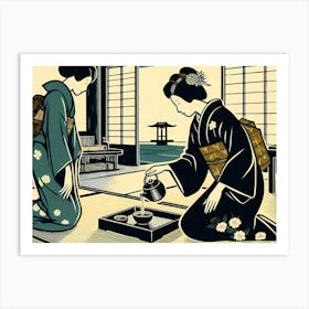 Geishas Preparing Tea - Drawing Art Print