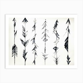 Black And White Abstract Watercolor Illustration Of A Diverse Collection Of Hand Drawn Arrows And Po (4) Art Print