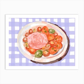 A Plate Of Antipasto, Top View Food Illustration, Landscape 4 Art Print