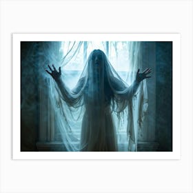 Halloween Themed Photo Of A Translucent Ghostly Figure Draped In A Veil Representing Religion And Pa (5) Art Print