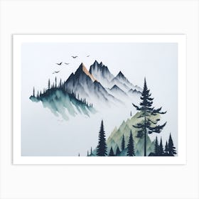 Mountain And Forest In Minimalist Watercolor Horizontal Composition 189 Art Print