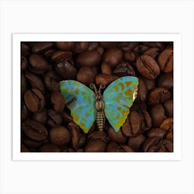 Butterfly On Coffee Beans Art Print