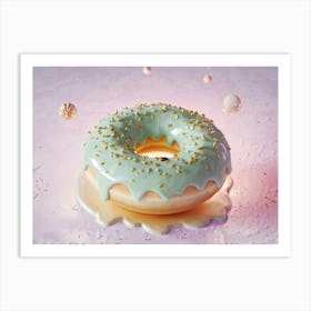 Captivating 3d Illustration Captures A Levitating Porcelain Donut Donning Shimmering Gold Sprinkles Art Print