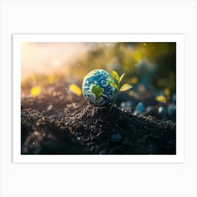 Earth With Green Plant Art Print