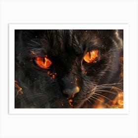 Black Cat In Flames Art Print