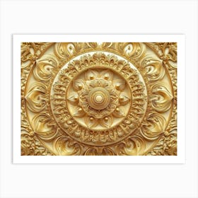 Detailed 3d Golden Mandala With Intricate Patterns 1 Art Print