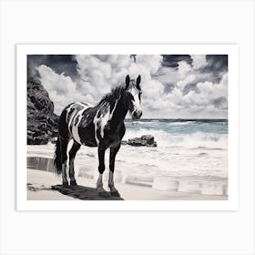 A Horse Oil Painting In Tulum Beach, Mexico, Landscape 3 Art Print