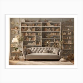 Living Room With Bookshelves Art Print