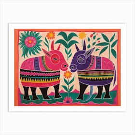 Rhinoceros 2 Folk Style Animal Illustration Art Print