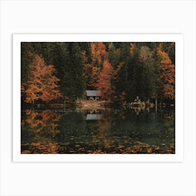 Cabin On Autumn Lake Art Print