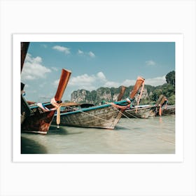 Boats On Railay Beach In Thailand Art Print