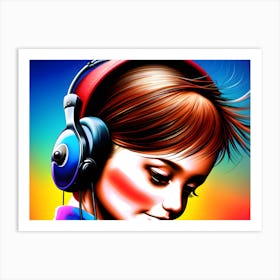 Girl With Headphones Art Print