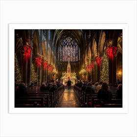 A Christmas Eve Service In A Candlelit Gothic Cathedral Illuminated Pews Leading To The Altar Prepa (4) 1 Art Print