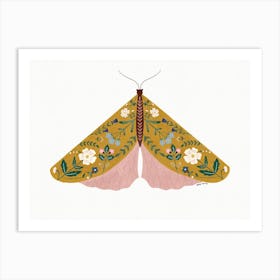 Mustard Floral Moth Art Print