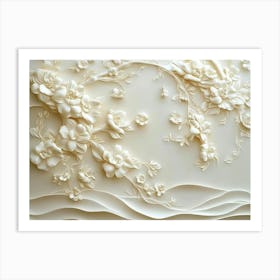 Beautiful 3d White Flowers On A White Background Art Print