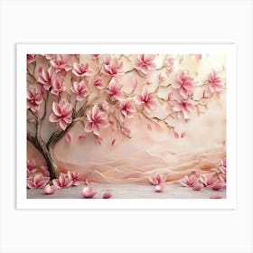 3d Picture of a Tree with Pink Flowers Background 1 Art Print