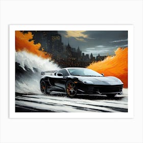 Black Sports Car In The City 1 Art Print