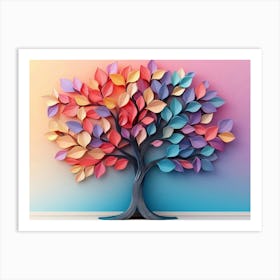 Colorful Tree With Multicolor Leaves Illustration Background Art Print