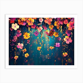 Elegant Colorful Vibrant Flower Hanging Branches Art Print