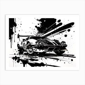 Black And White Racing Car Art Print