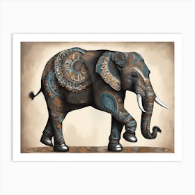 Playful Elephant In Leather Shoes, Whimsical Art, 1132 Art Print