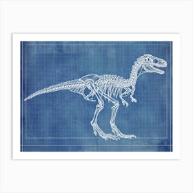 Velociraptor Skeleton Hand Drawn Blueprint 3 Art Print