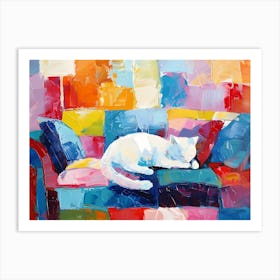 White Cat On The Sofa 1 Art Print