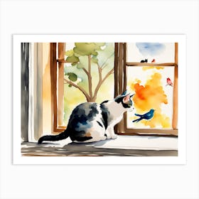 Cat In The Window Art Print