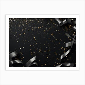 Gold Ribbons On A Black Background 1 Art Print