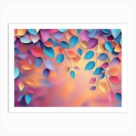 Vibrant and Colorful Leaves Hanging Branches Illustration Art Print