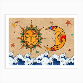 Sun And Moon - Vintage alchemy, esotericism, spiritual, mystic 3 Art Print