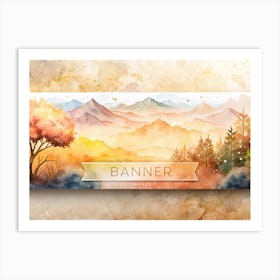 Watercolor Autumn Landscape Banner With Mountains Art Print