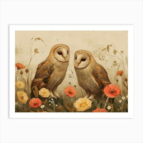 Floral Animal Illustration Owl 2 Art Print