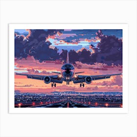 8-bit Sunset Airplane Art Print