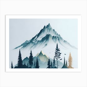 Mountain And Forest In Minimalist Watercolor Horizontal Composition 130 Art Print