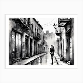 Woman Walking Down A Street Art Print