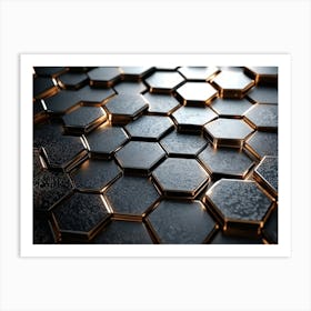 3d Metal Hexagon Rendering Designative Honeycomb Painting Art Print